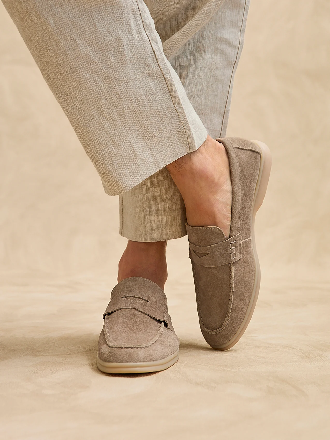 Luciano Mens Taupe Suede Leather Penny Loafers - Image 6