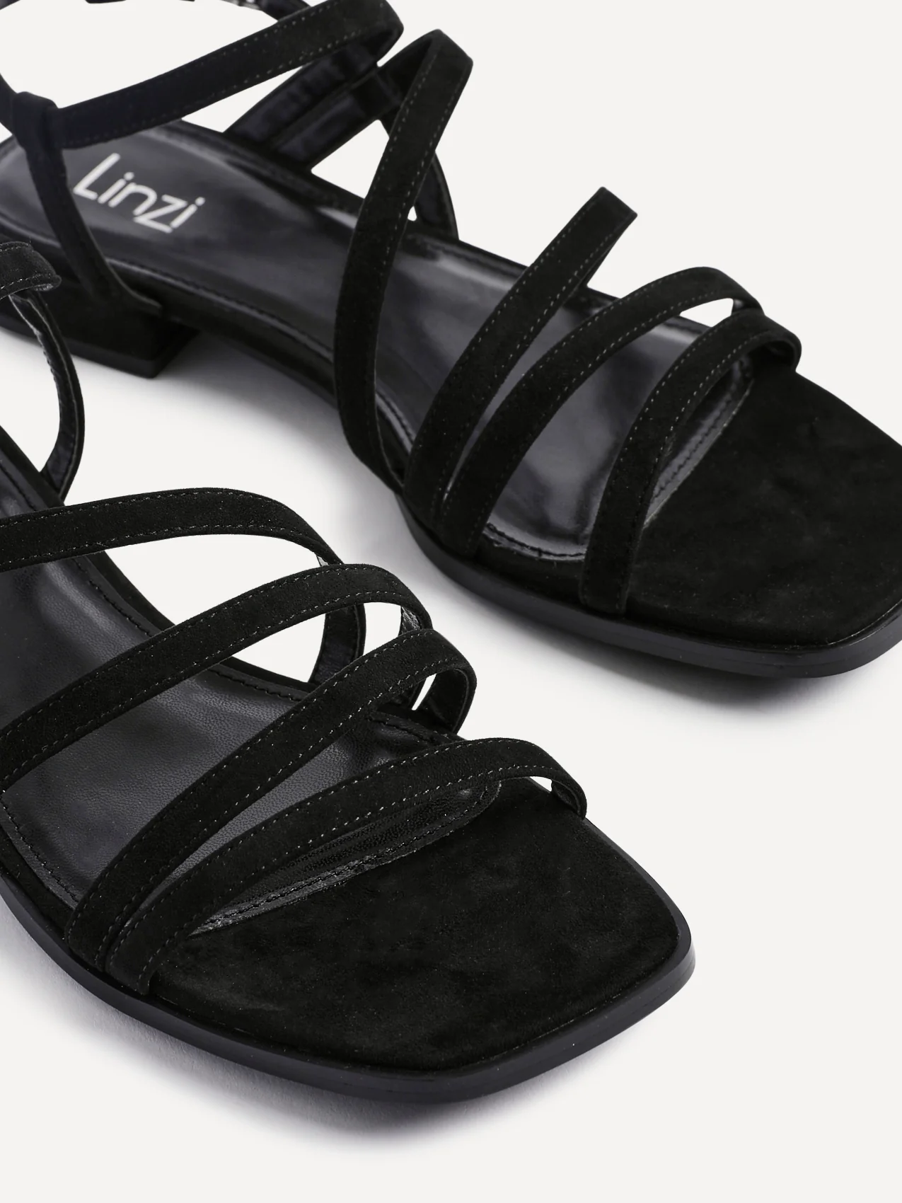 Lucie Black Mini Block Heel Strappy Sandals - Image 4