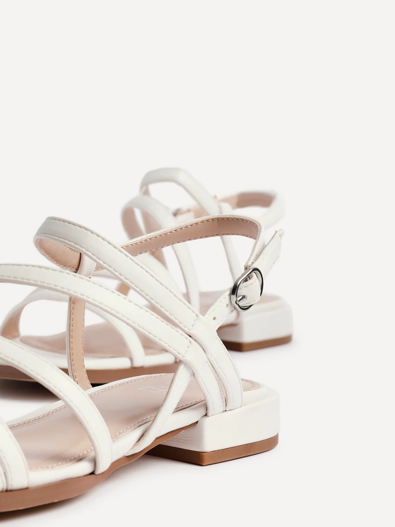 Lucie White Mini Block Heel Strappy Sandals - Image 3