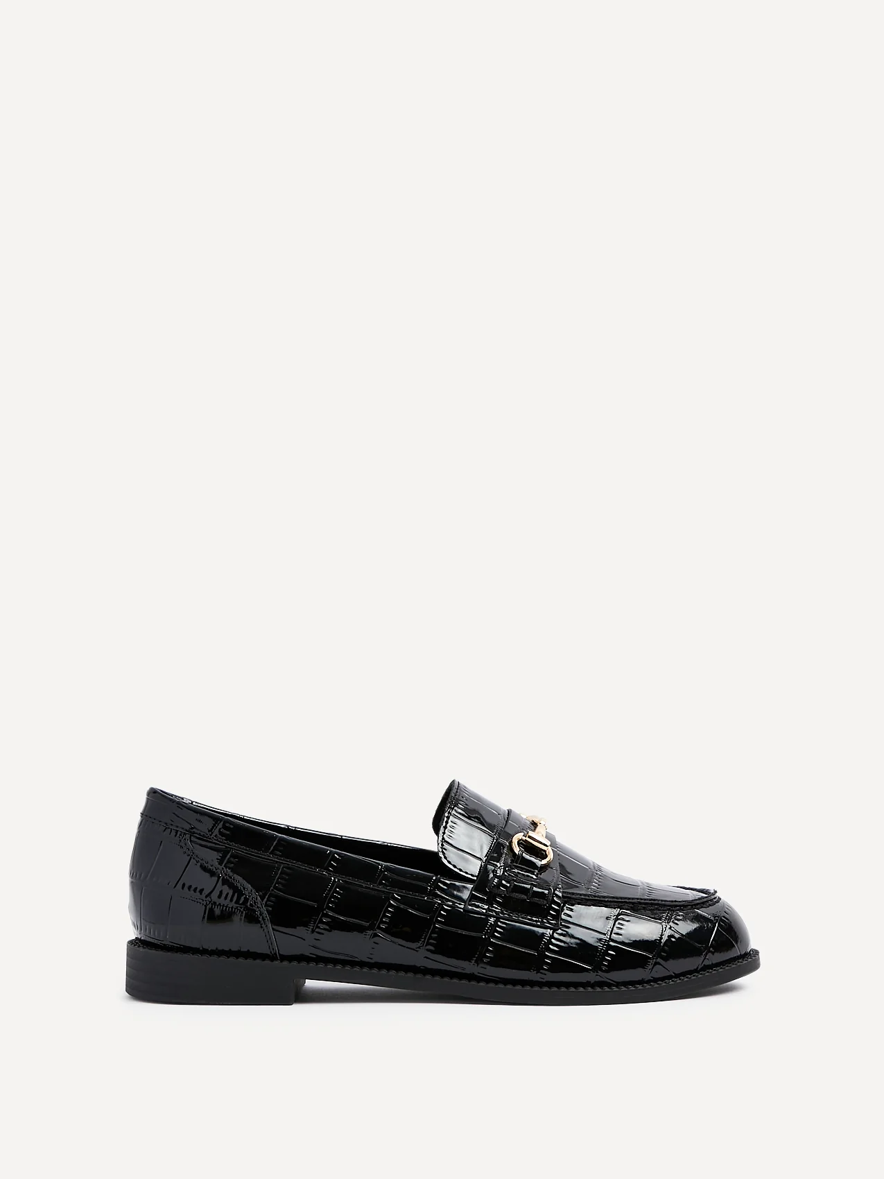 Maison Black Faux Croc Patent Leather Loafers - Image 2