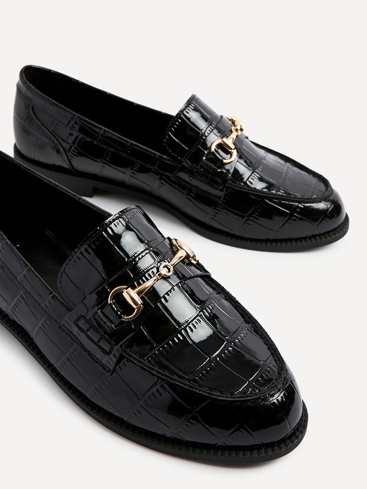 Maison Black Faux Croc Patent Leather Loafers - Image 4
