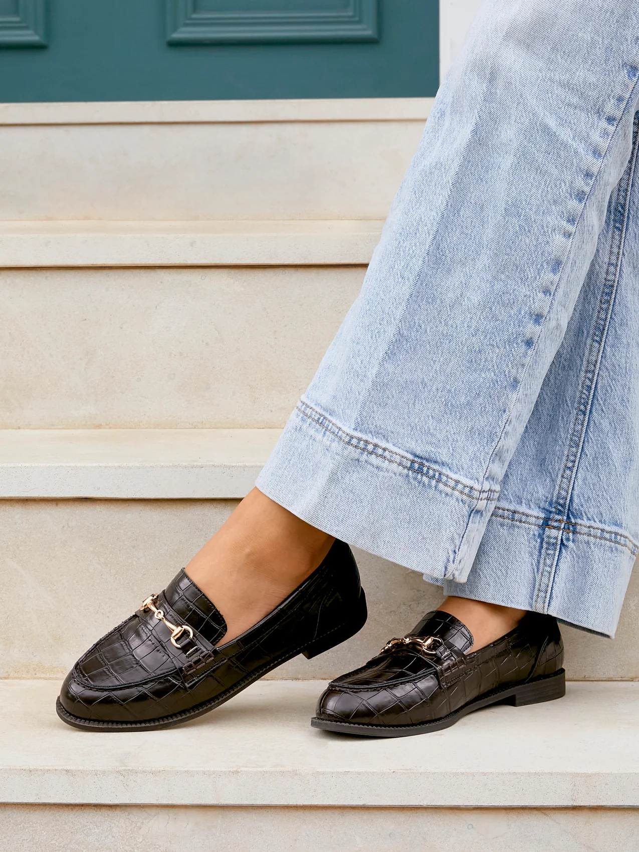 Maison Brown Faux Croc Patent Leather Loafers - Image 7