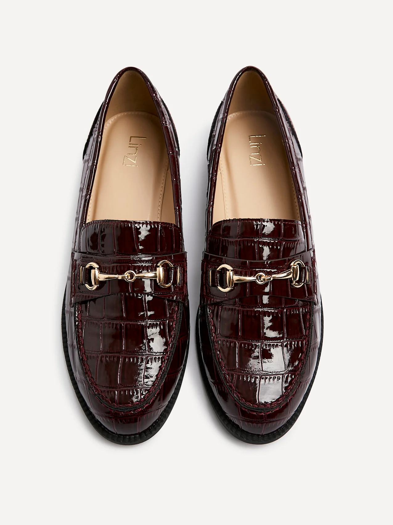 Maison Burgundy Faux Croc Patent Leather Loafers - Image 4