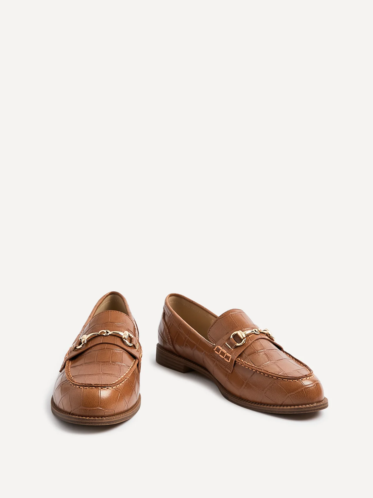 Maison Tan Faux Croc Patent Leather Loafers - Image 3