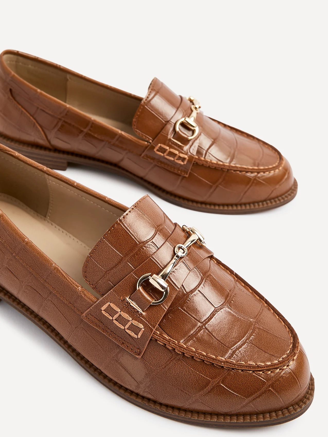 Maison Tan Faux Croc Patent Leather Loafers - Image 4