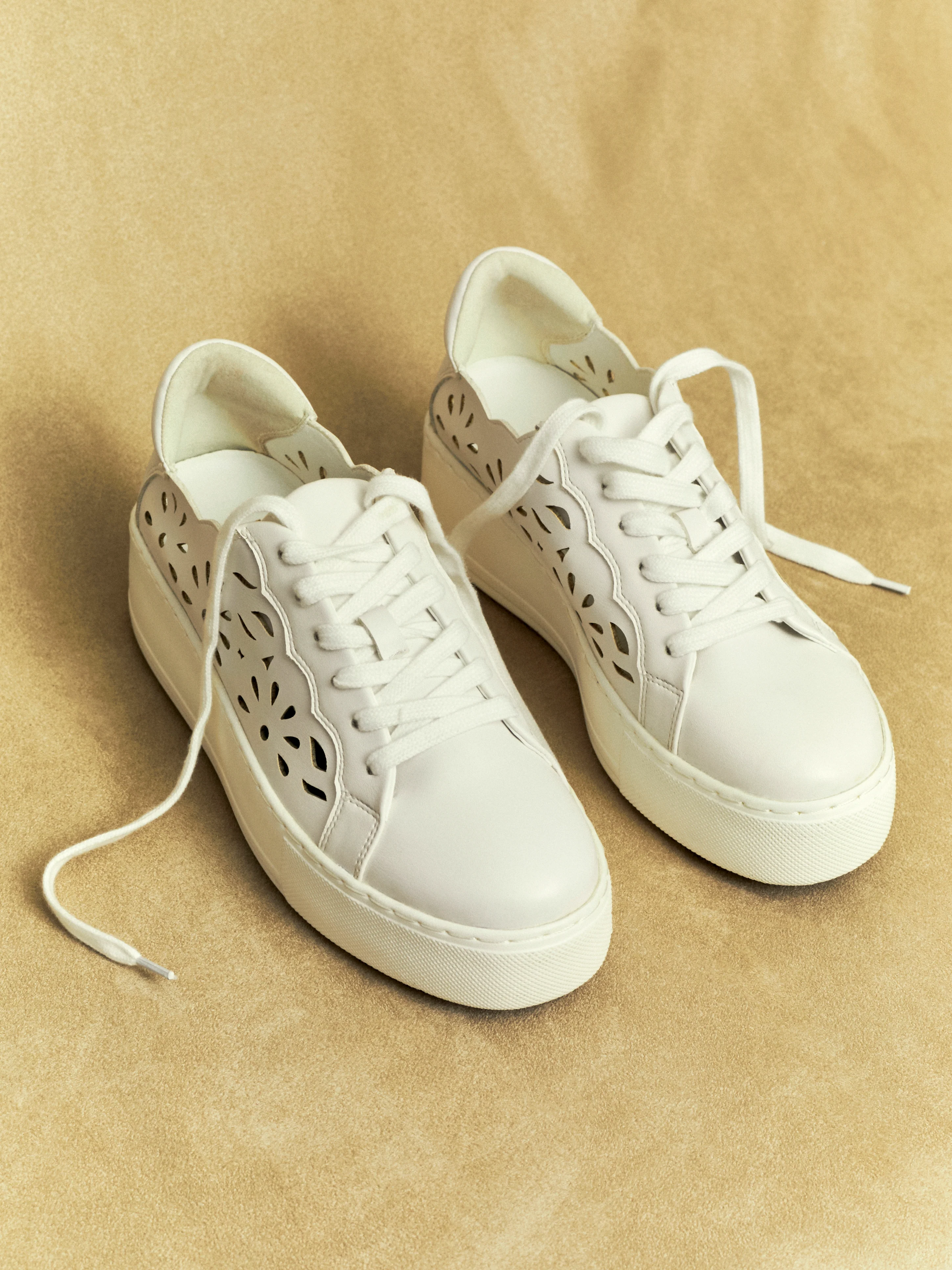 Mallory White Floral Faux Leather Trainers