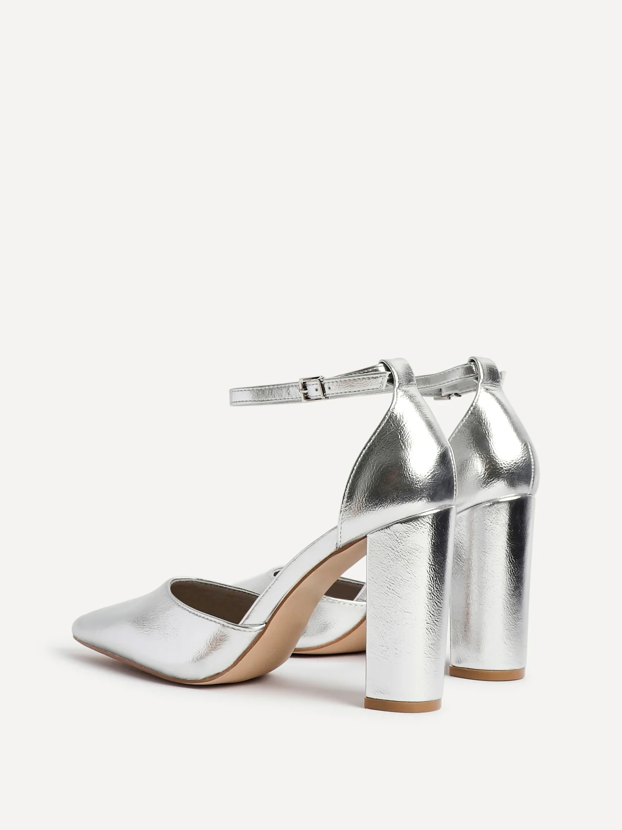 Mara Silver Faux Leather Block Court Heels - Image 5