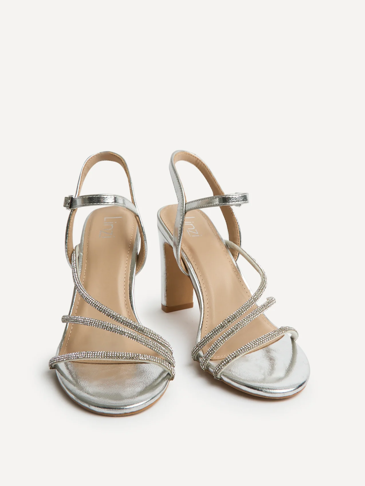 Matilda Silver Diamante Block Heels - Image 3
