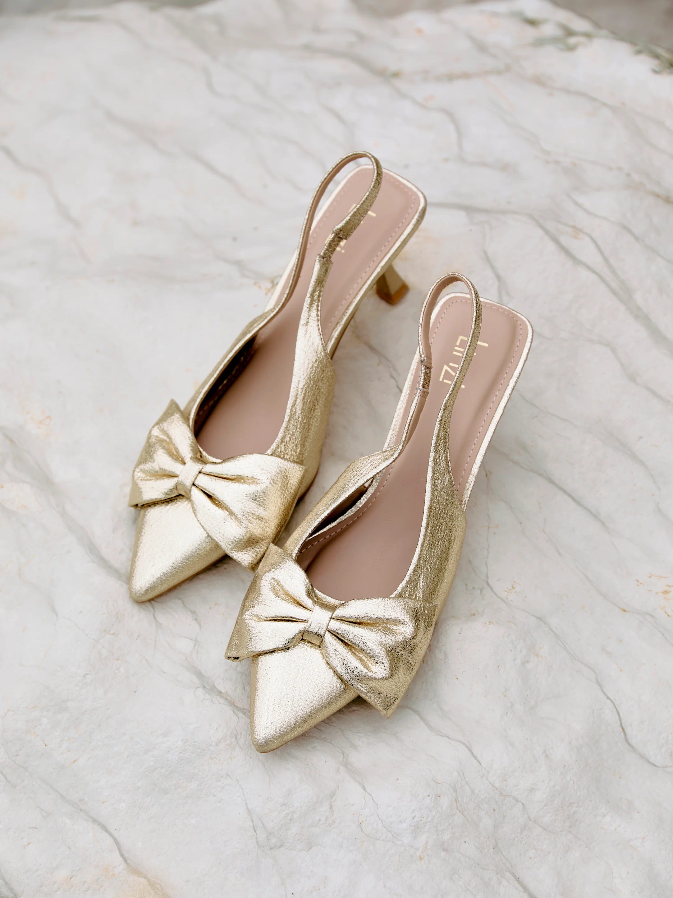 Merlot Gold Bow Court Heels - Image 6