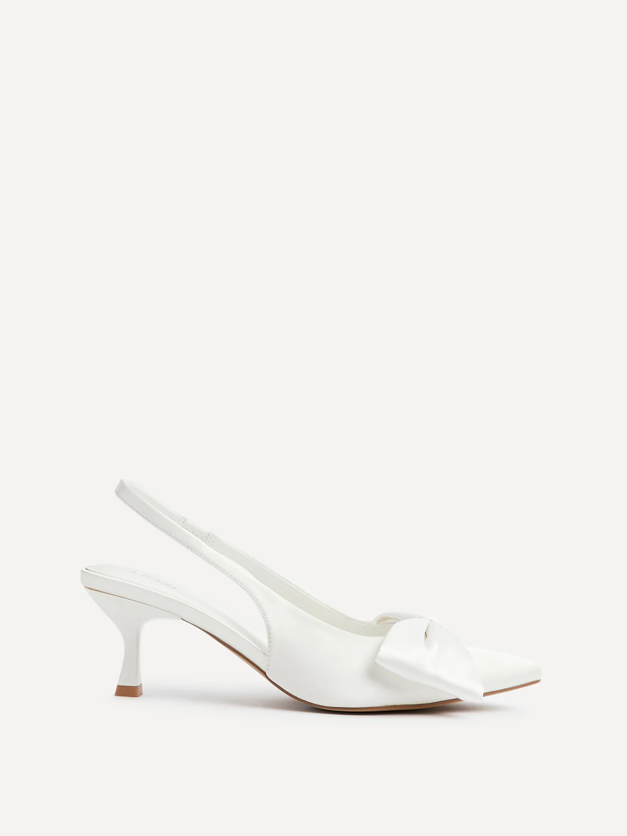 Merlot Bridal White Satin Bow Court Heels - Image 2