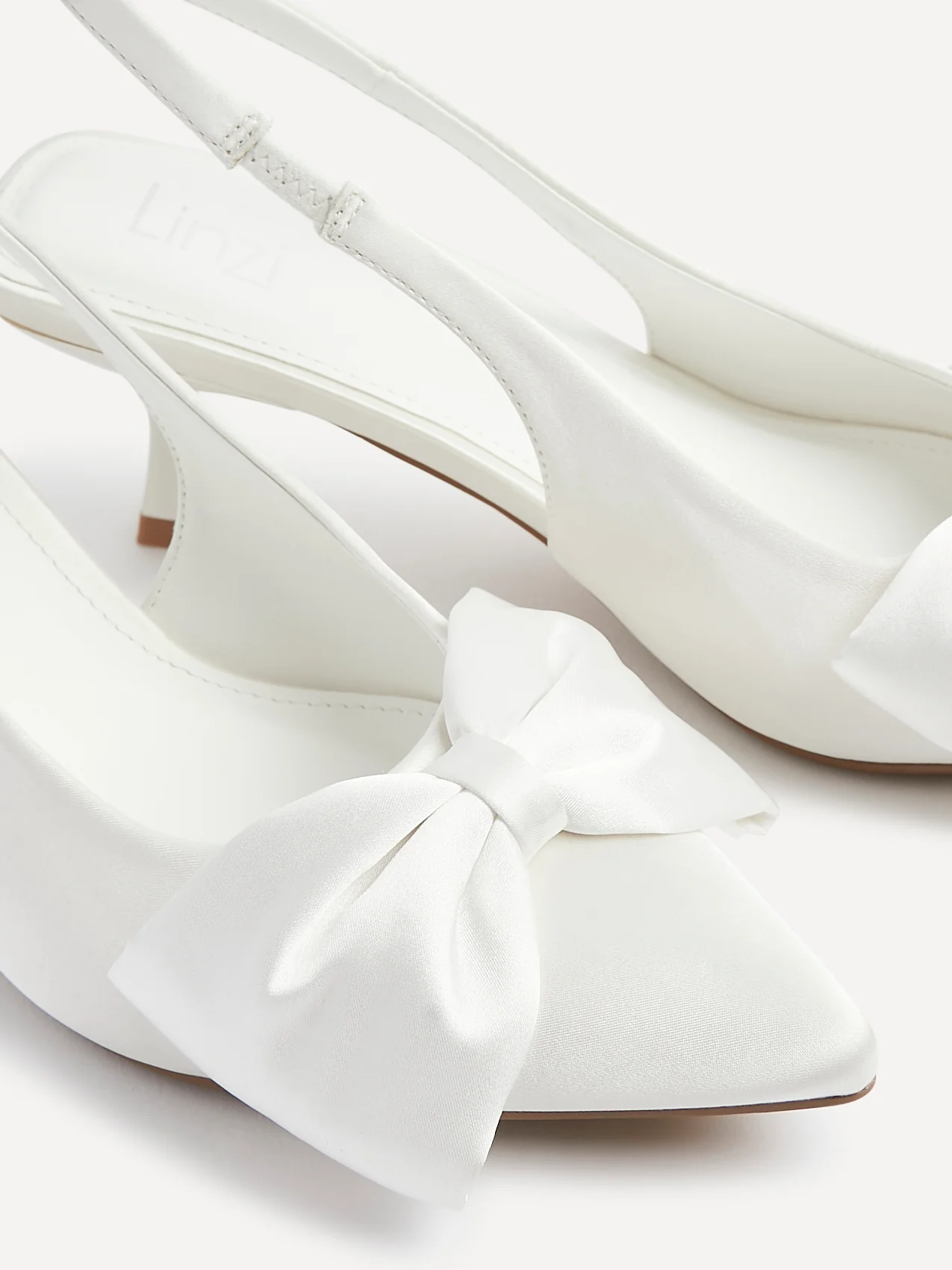 Merlot Bridal White Satin Bow Court Heels - Image 4