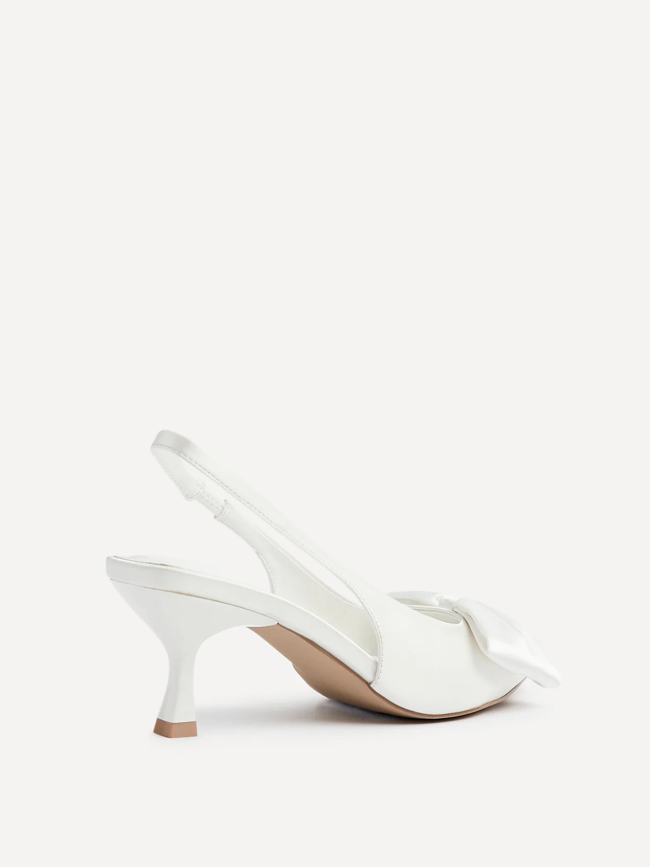Merlot Bridal White Satin Bow Court Heels - Image 5