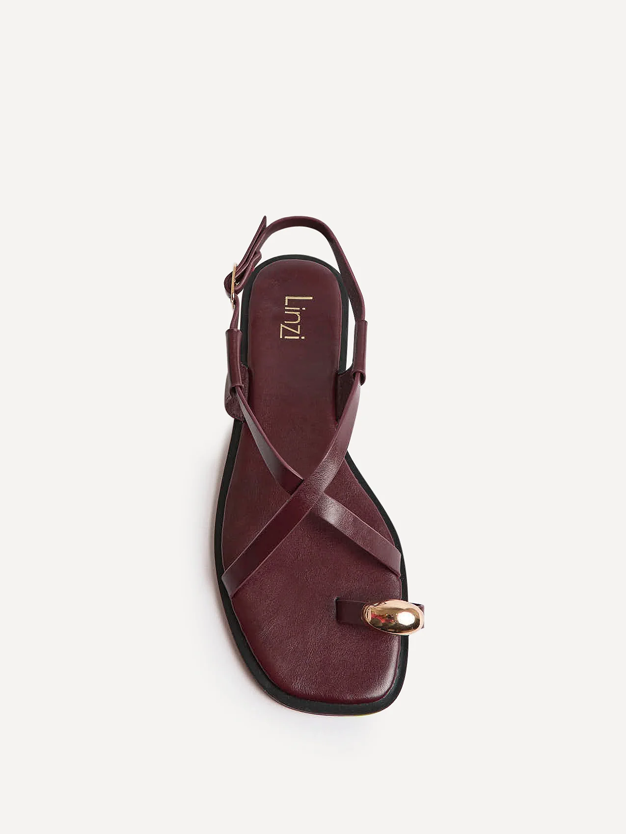 Mist Burgundy Toe Ring Flat Sandals - Image 4