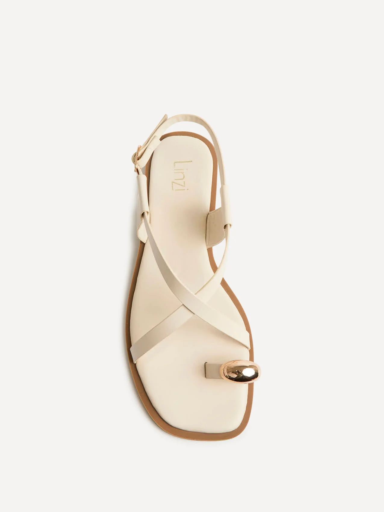 Mist Ivory Toe Ring Flat Sandals - Image 4