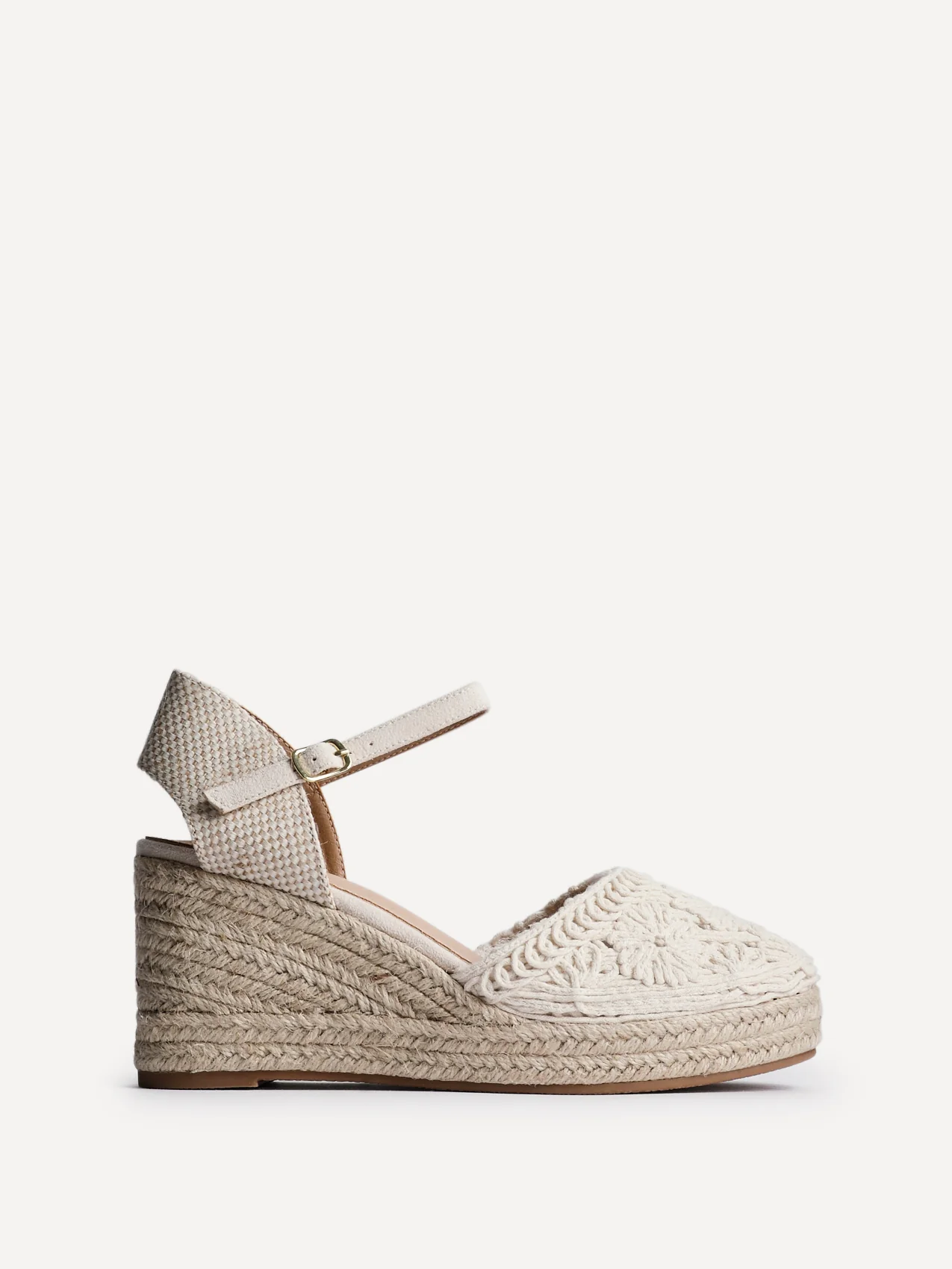 Mystic Beige Embroidered Espadrille Wedges - Image 2
