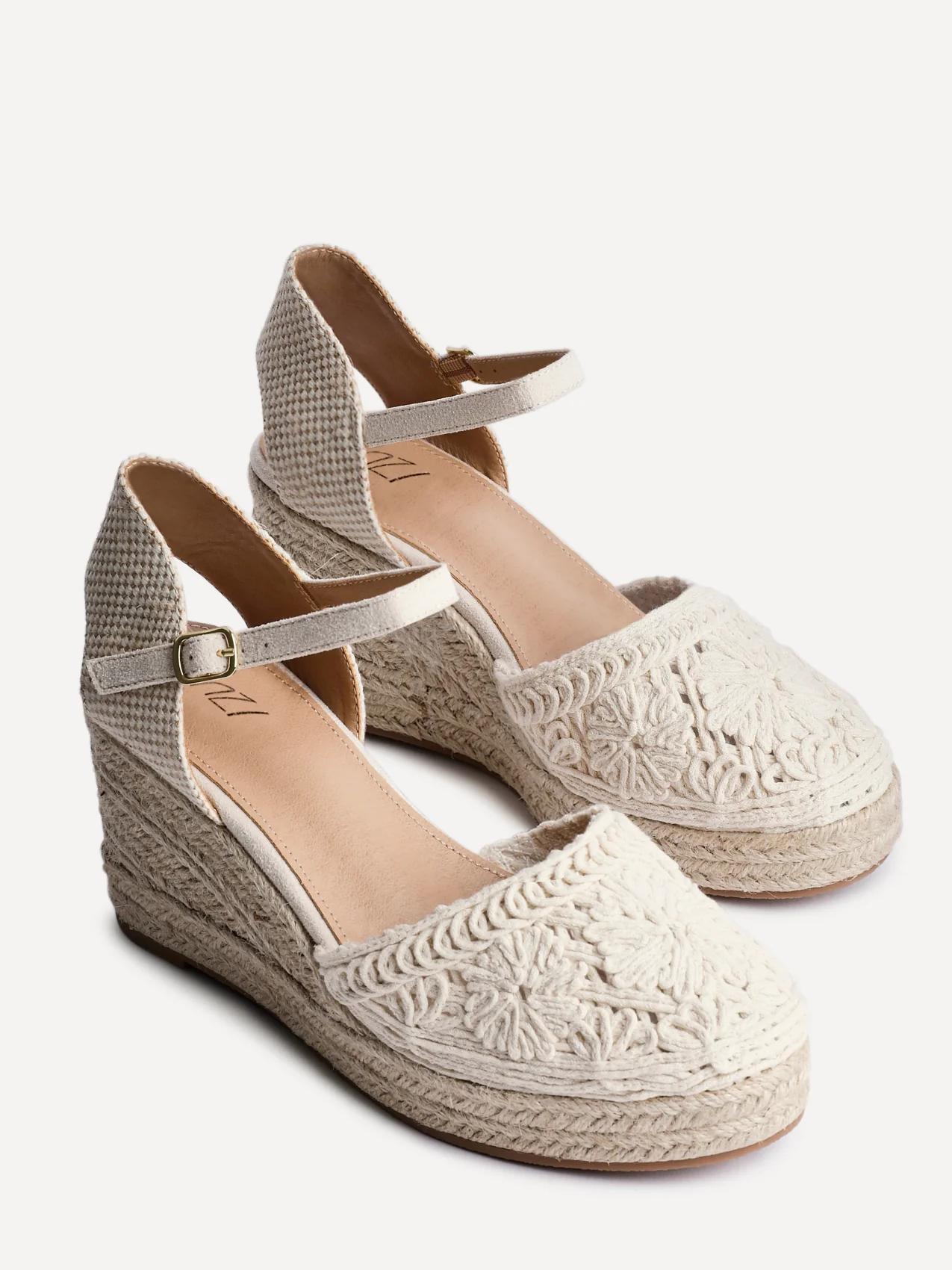 Mystic Beige Embroidered Espadrille Wedges - Image 4