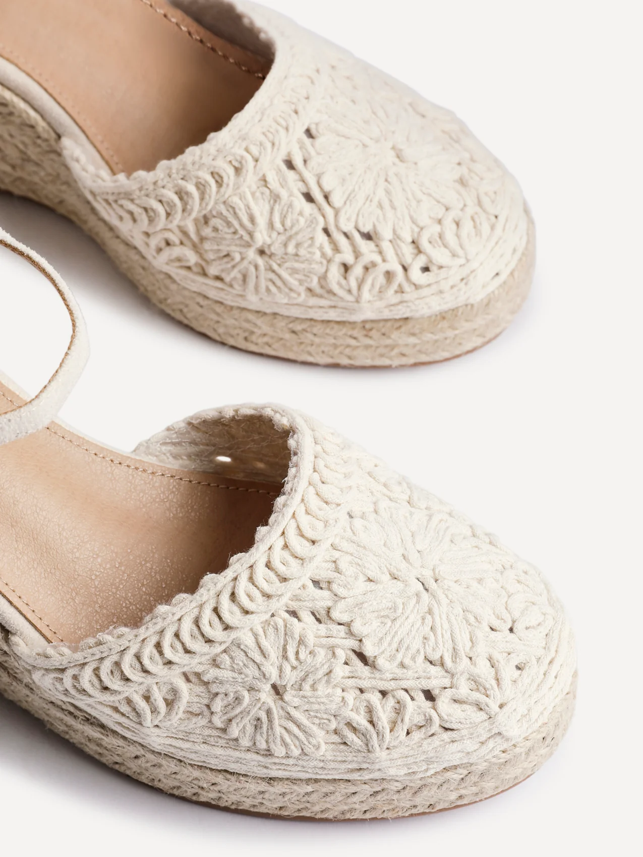 Mystic Beige Embroidered Espadrille Wedges - Image 5