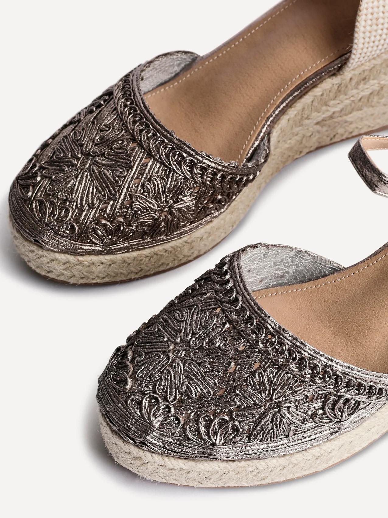 Mystic Pewter Embroidered Espadrille Wedges - Image 5