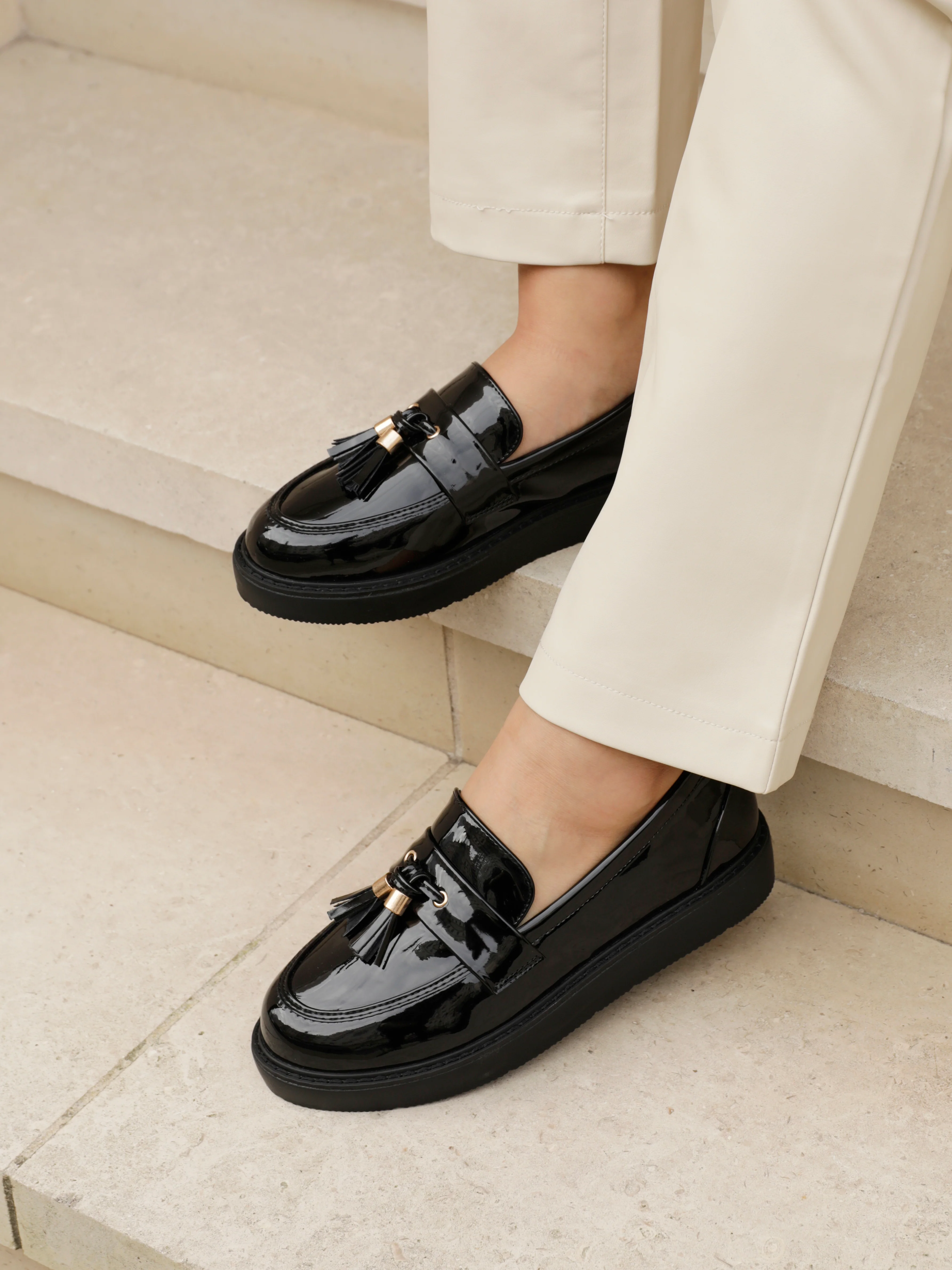 Naomi Wide Fit Black Patent Loafers - Image 5
