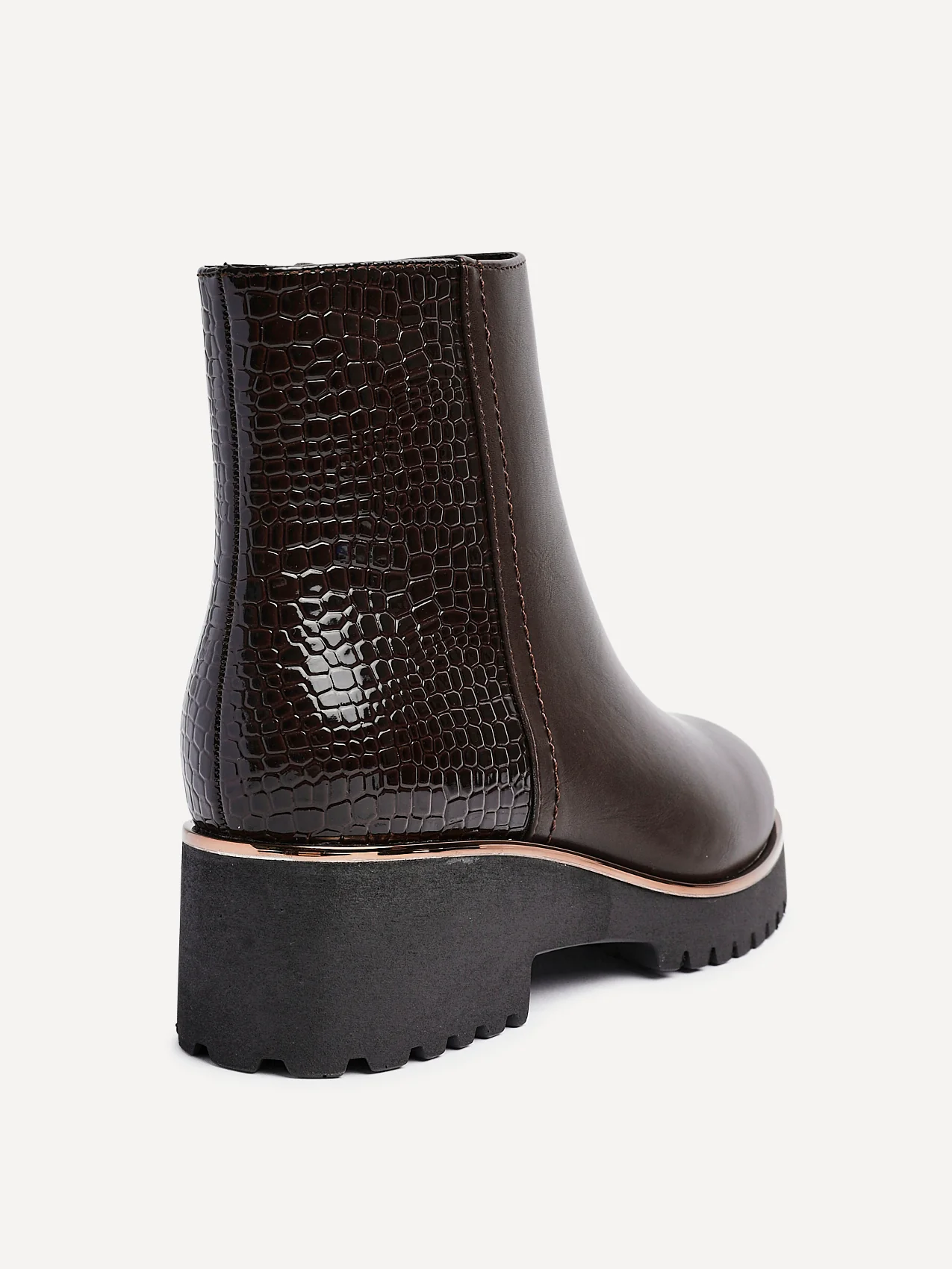 Navigate Brown Croc Wedge Ankle Boots - Image 5