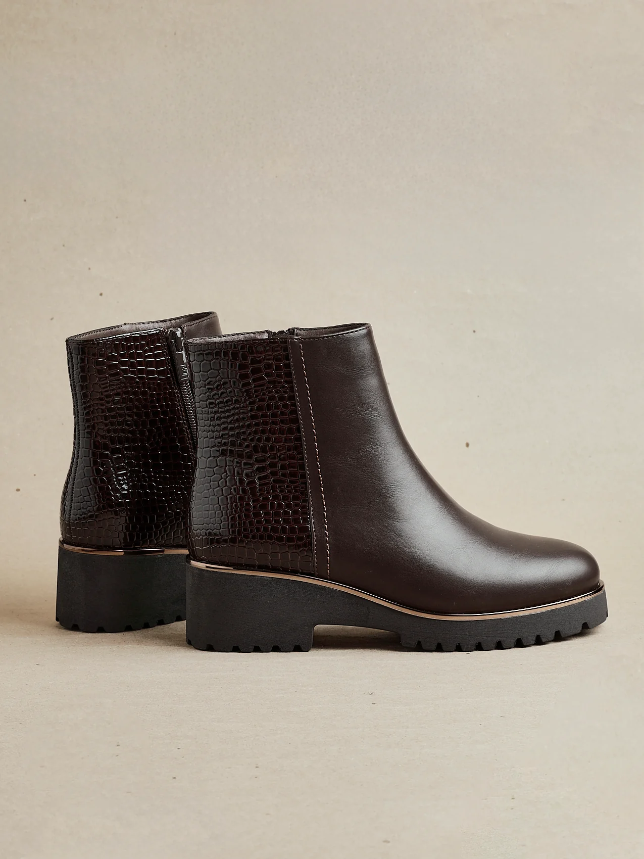 Navigate Brown Croc Wedge Ankle Boots - Image 6
