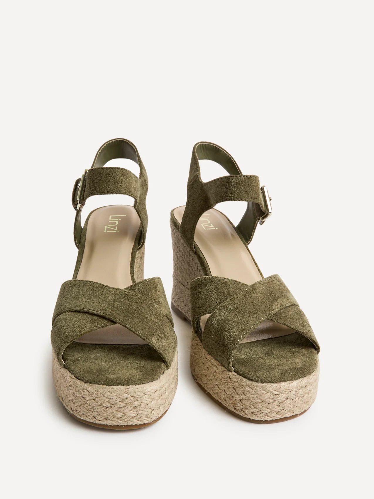Noah Khaki Crossover Wedge Sandals - Image 3