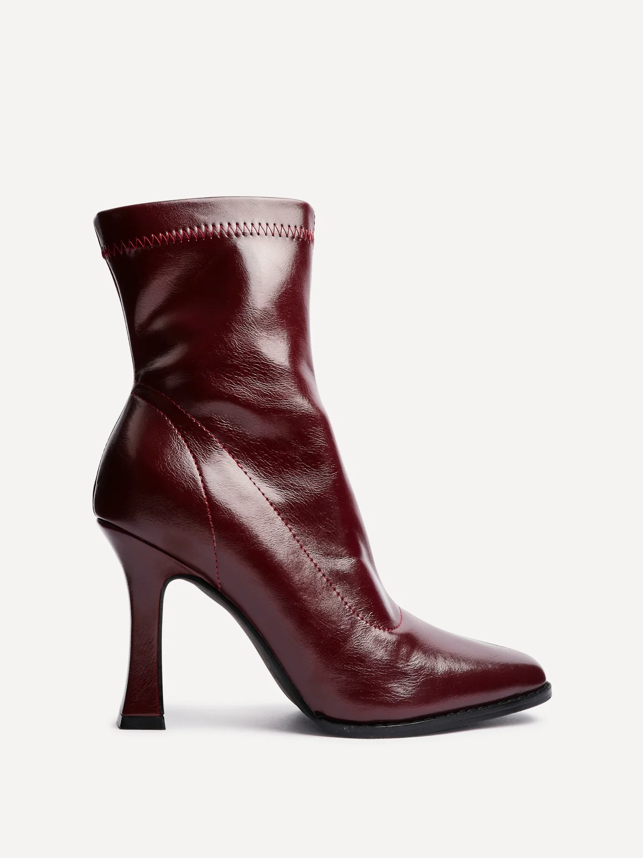 Noelle Burgundy Faux Leather Heeled Sock Boots - Image 2