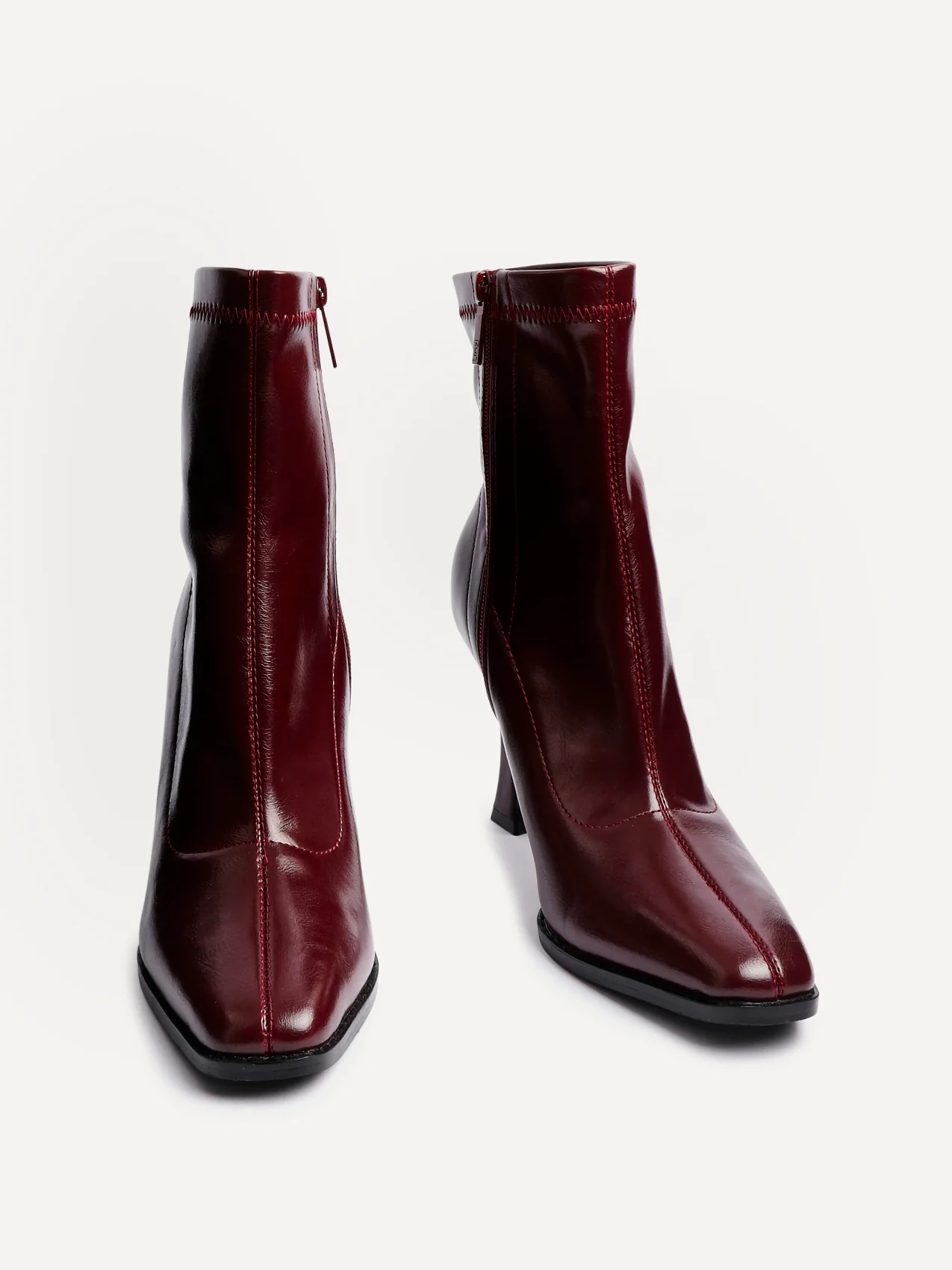 Noelle Burgundy Faux Leather Heeled Sock Boots - Image 3