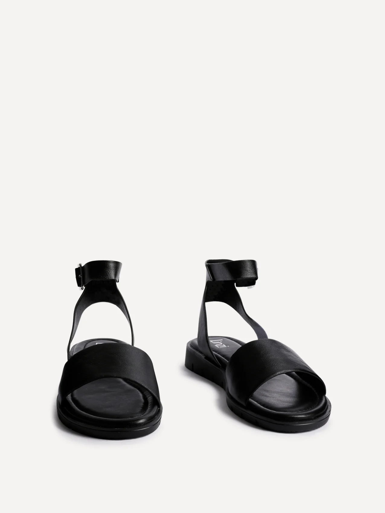 Nora Black Faux Leather Flat Sandals - Image 3