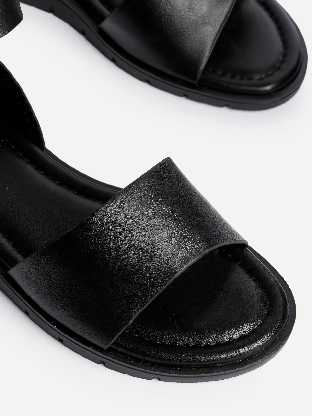 Nora Black Faux Leather Flat Sandals - Image 4