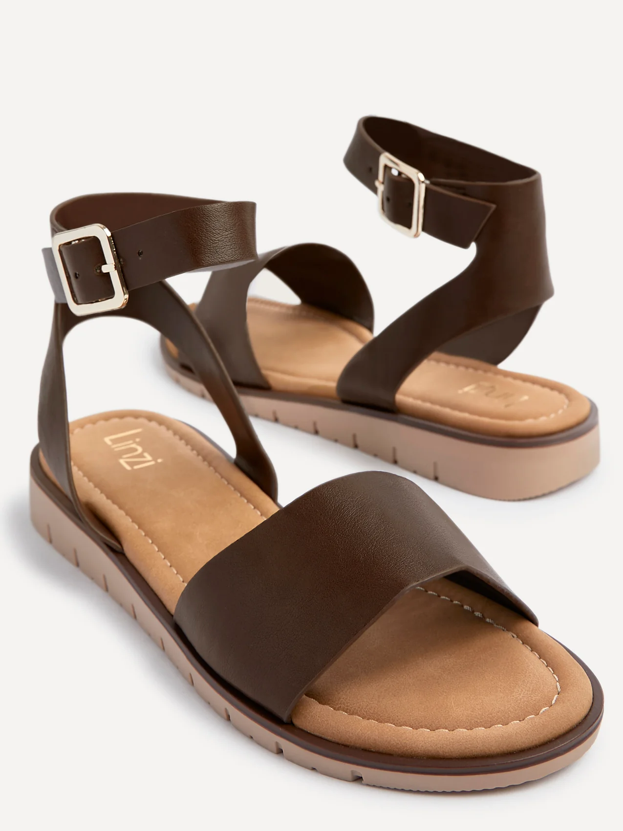 Nora Brown Faux Leather Flat Sandals - Image 5