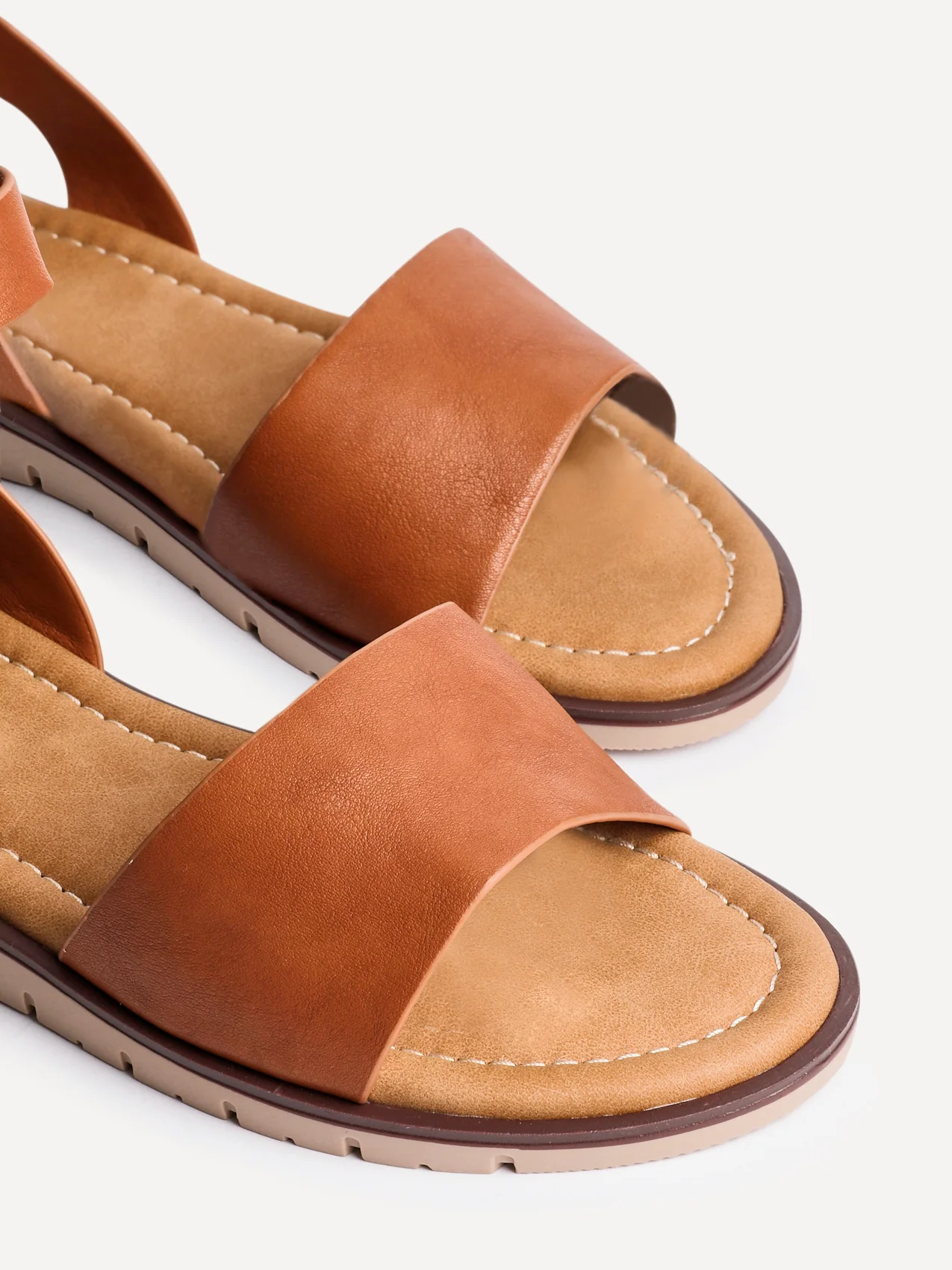 Nora Tan Faux Leather Flat Sandals - Image 5