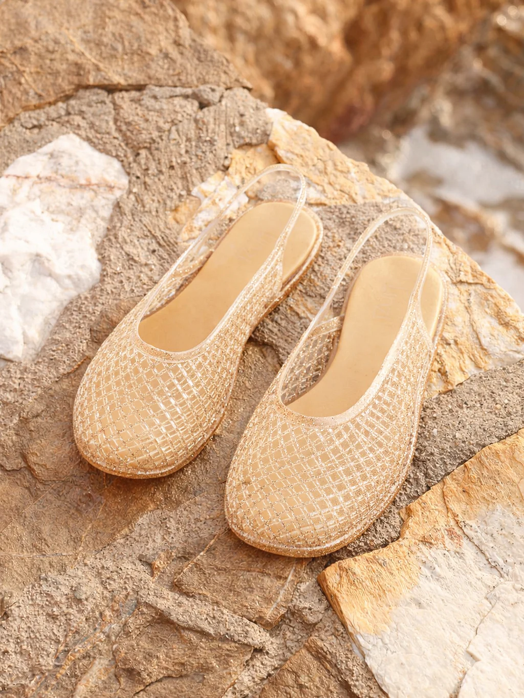 Oceana Nude Glitter Jelly Sling Back Sandals