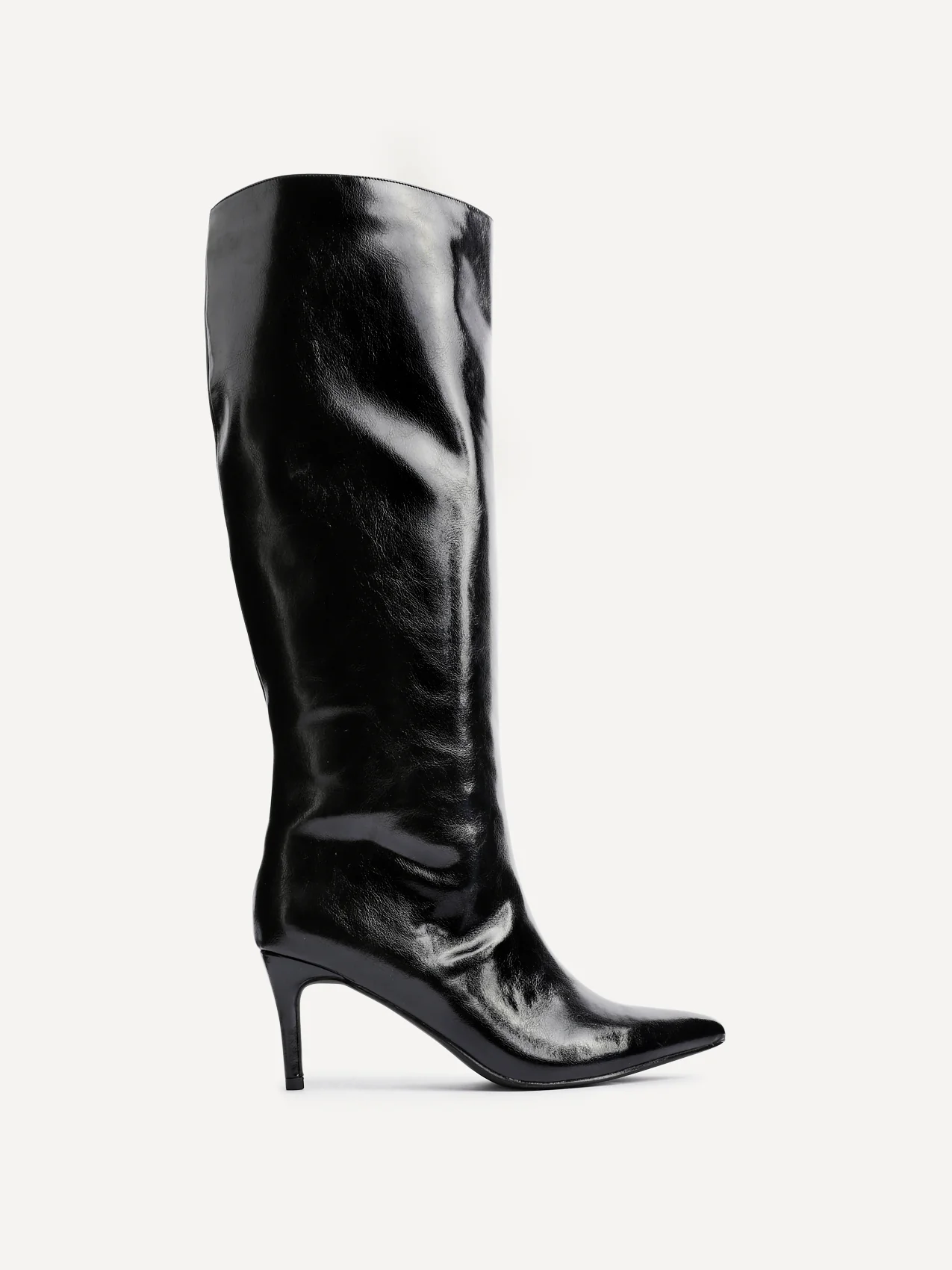 Onyx Black Faux Leather Long Heeled Boots - Image 2