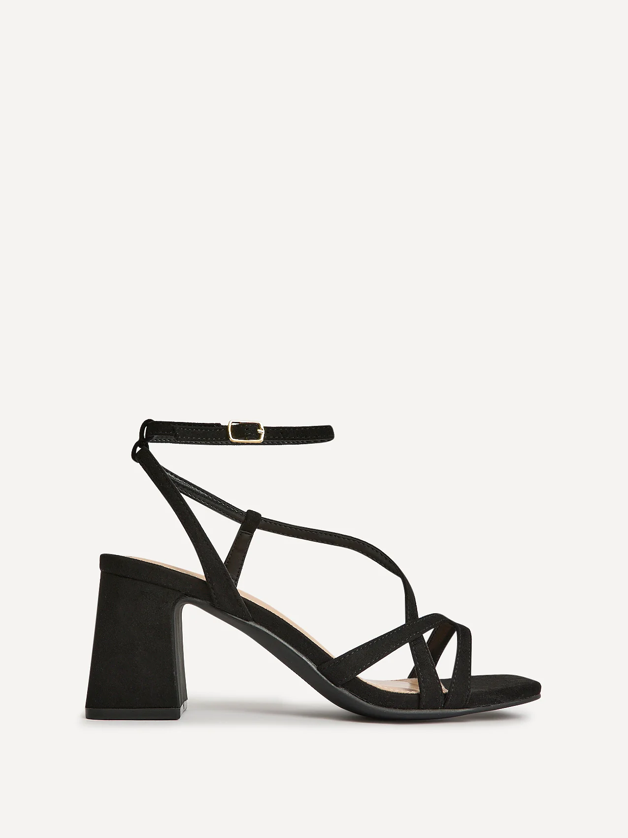 Oslo Black Faux Suede Heeled Sandals - Image 2