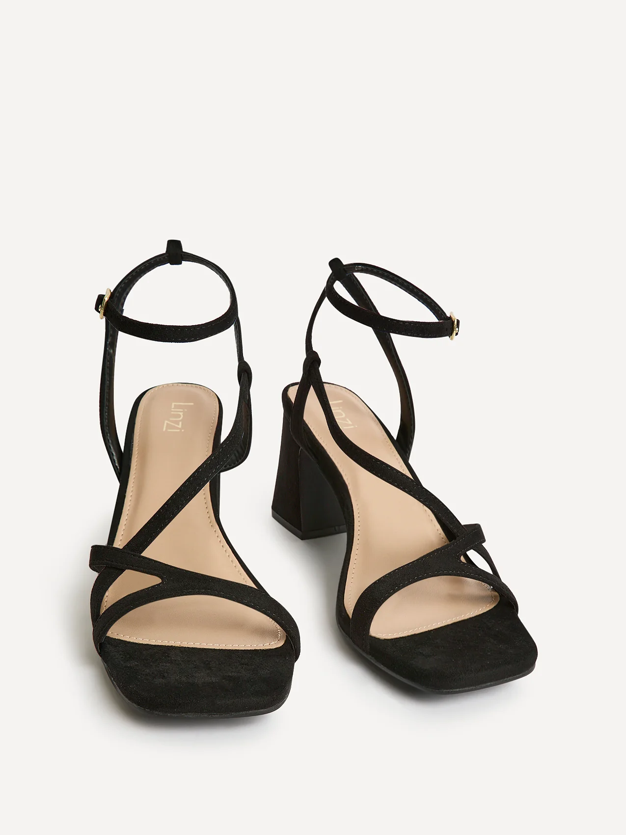 Oslo Black Faux Suede Heeled Sandals - Image 3