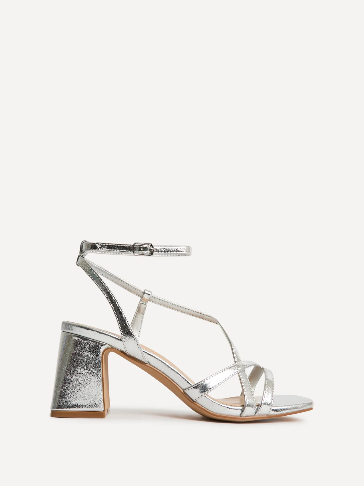 Oslo Silver Faux Leather Heeled Sandals - Image 2