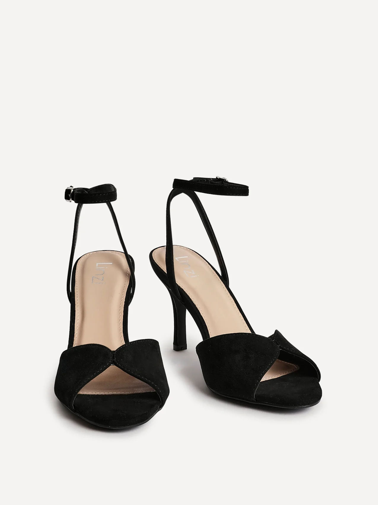 Parlour Black Faux Suede Peep Toe Heels - Image 3