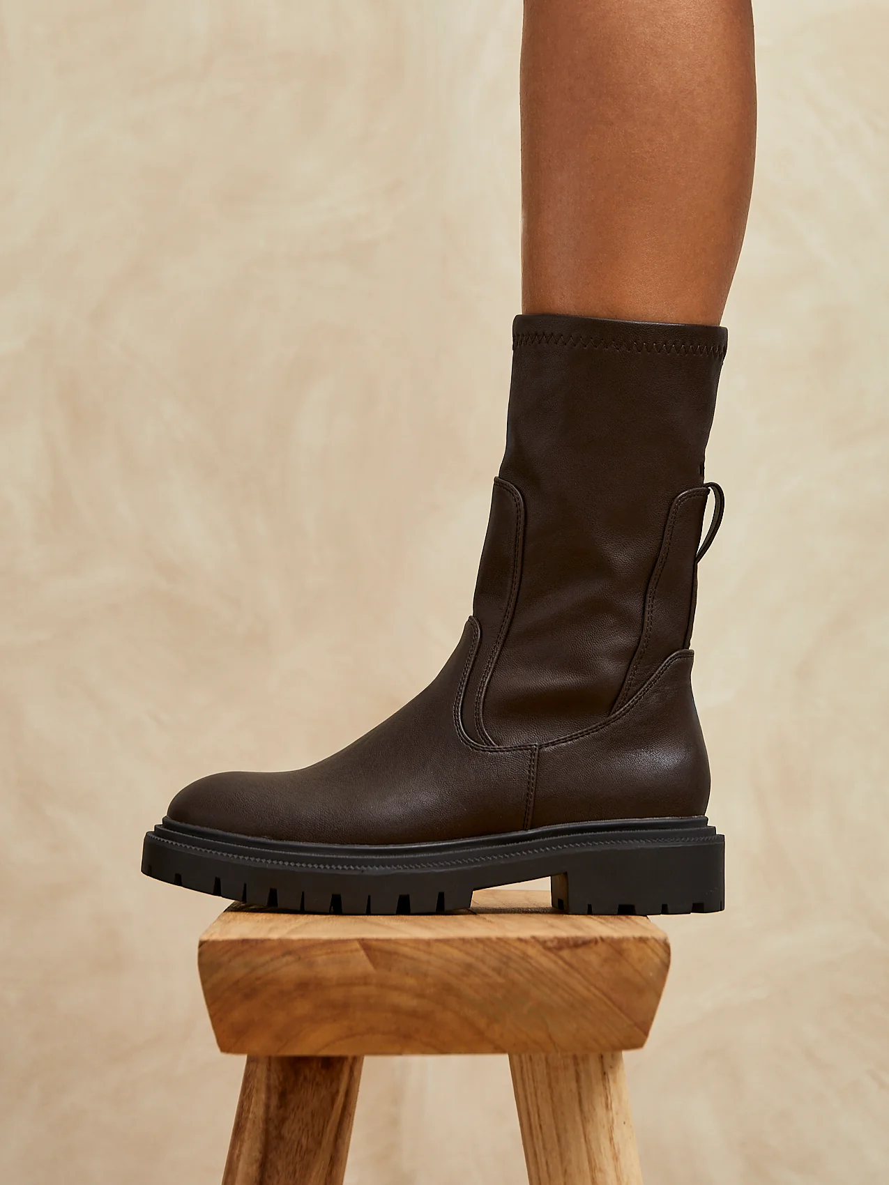 Peggy Brown Faux Leather Mid-Length Chelsea Boots