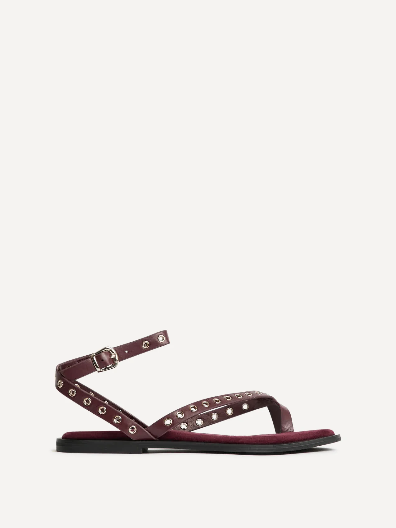 Perrie Burgundy Faux Suede Flat Sandals - Image 2
