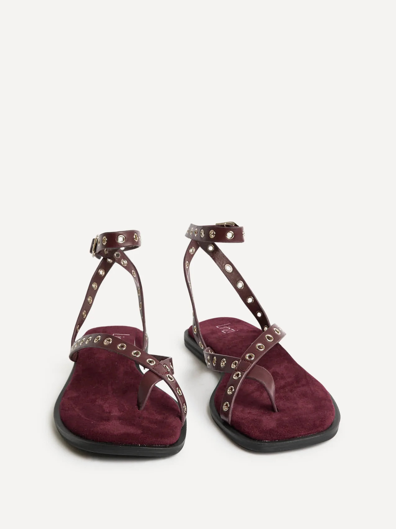 Perrie Burgundy Faux Suede Flat Sandals - Image 3