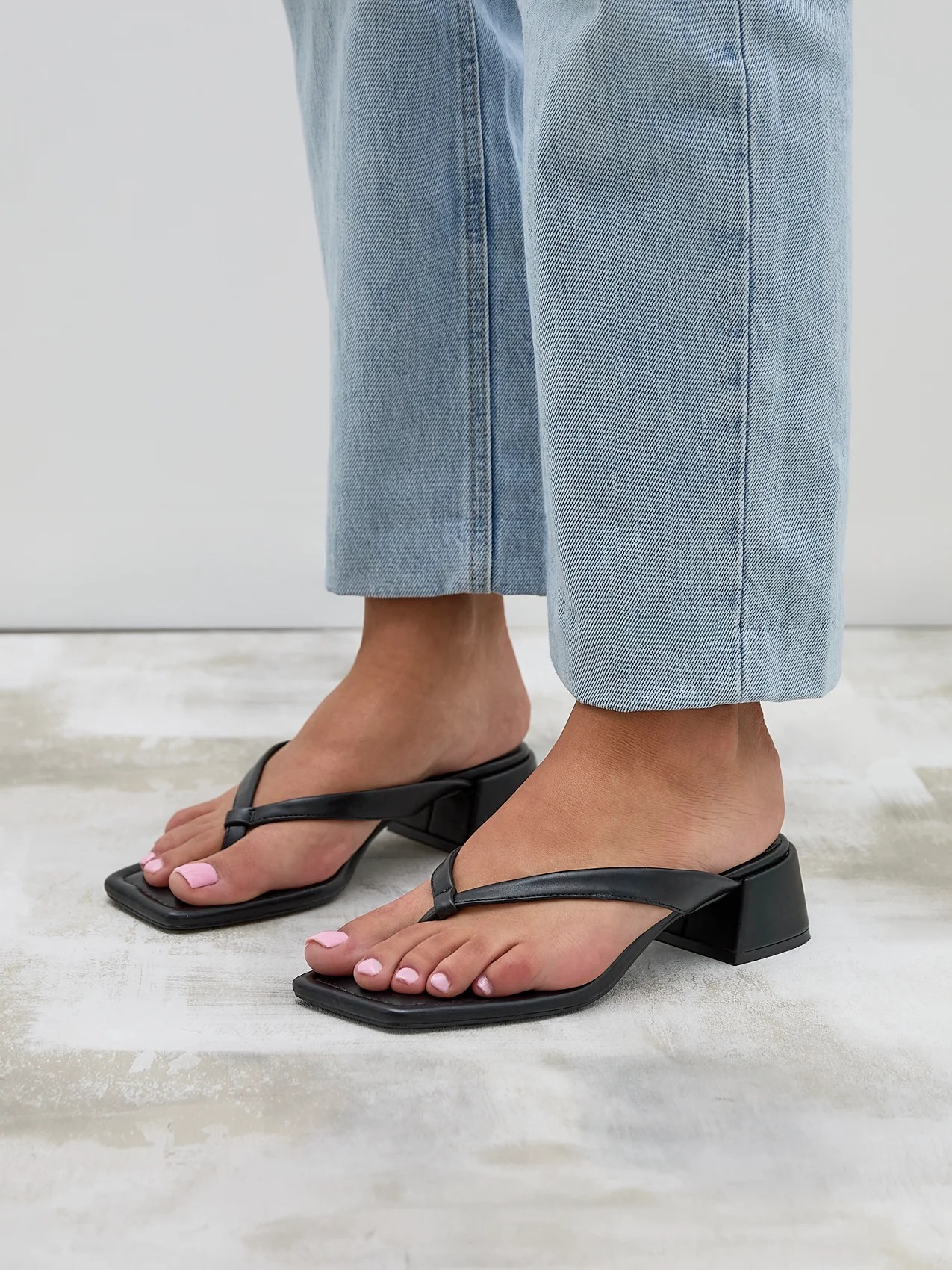 Phase Black Faux Leather Mule Heels