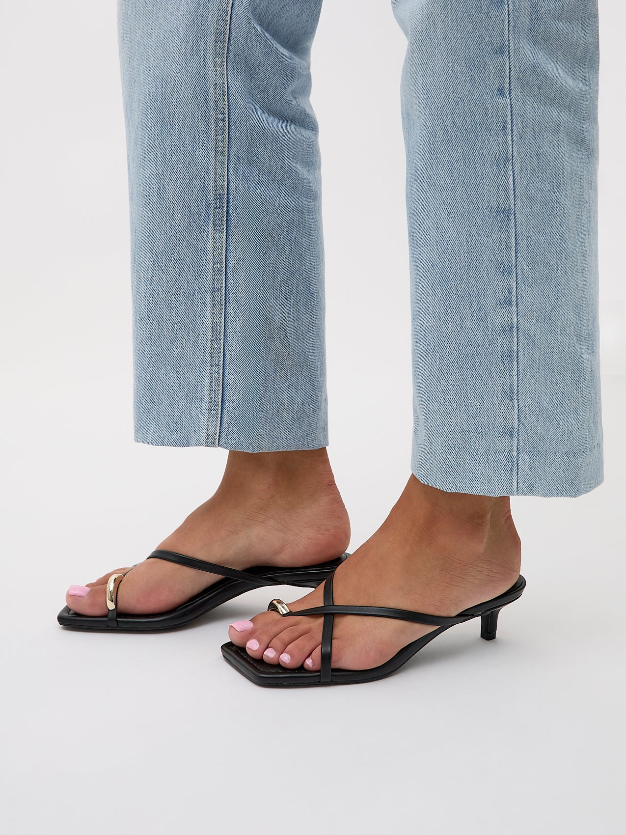 Polished Black Faux Leather Mule Heels - Image 6