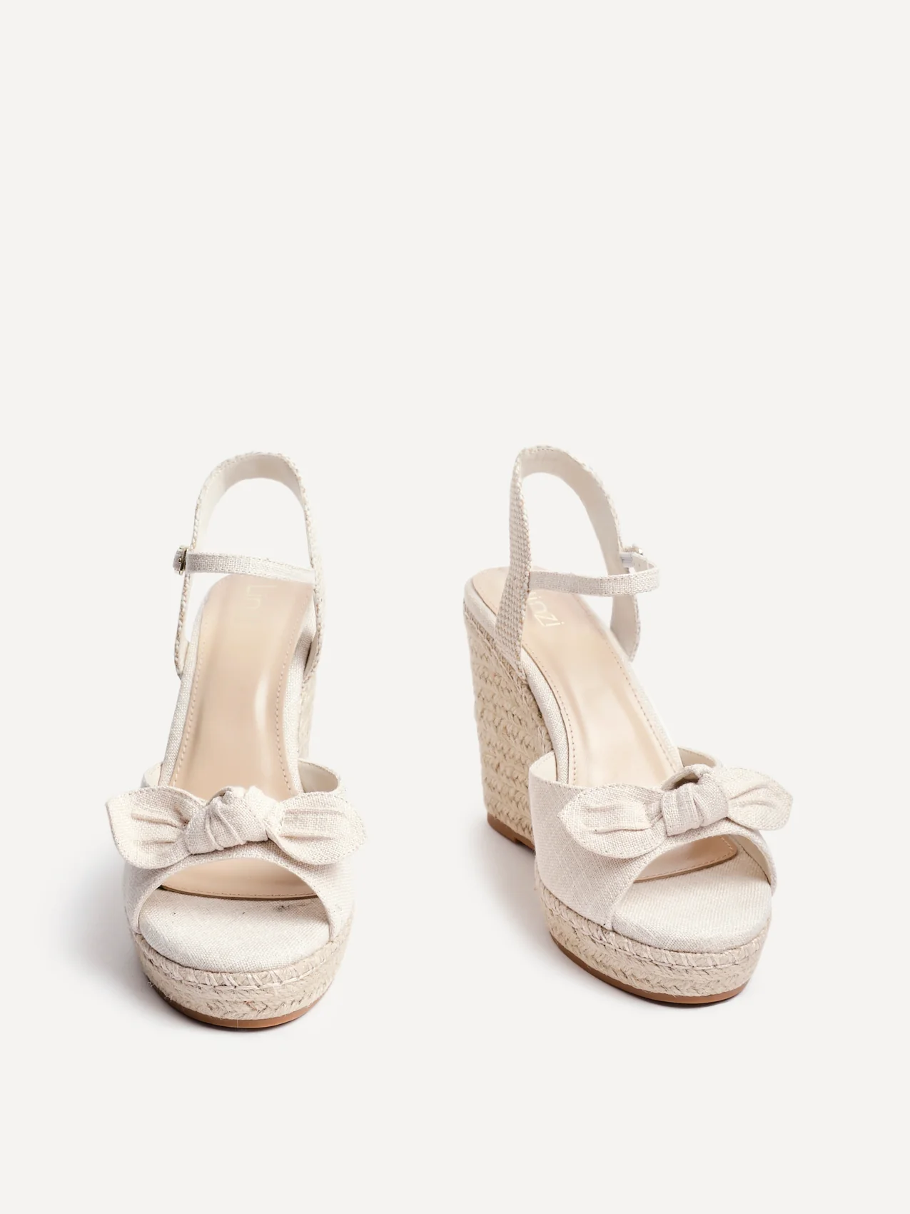 Portofino Beige Canvas Bow Detail Wedges - Image 3