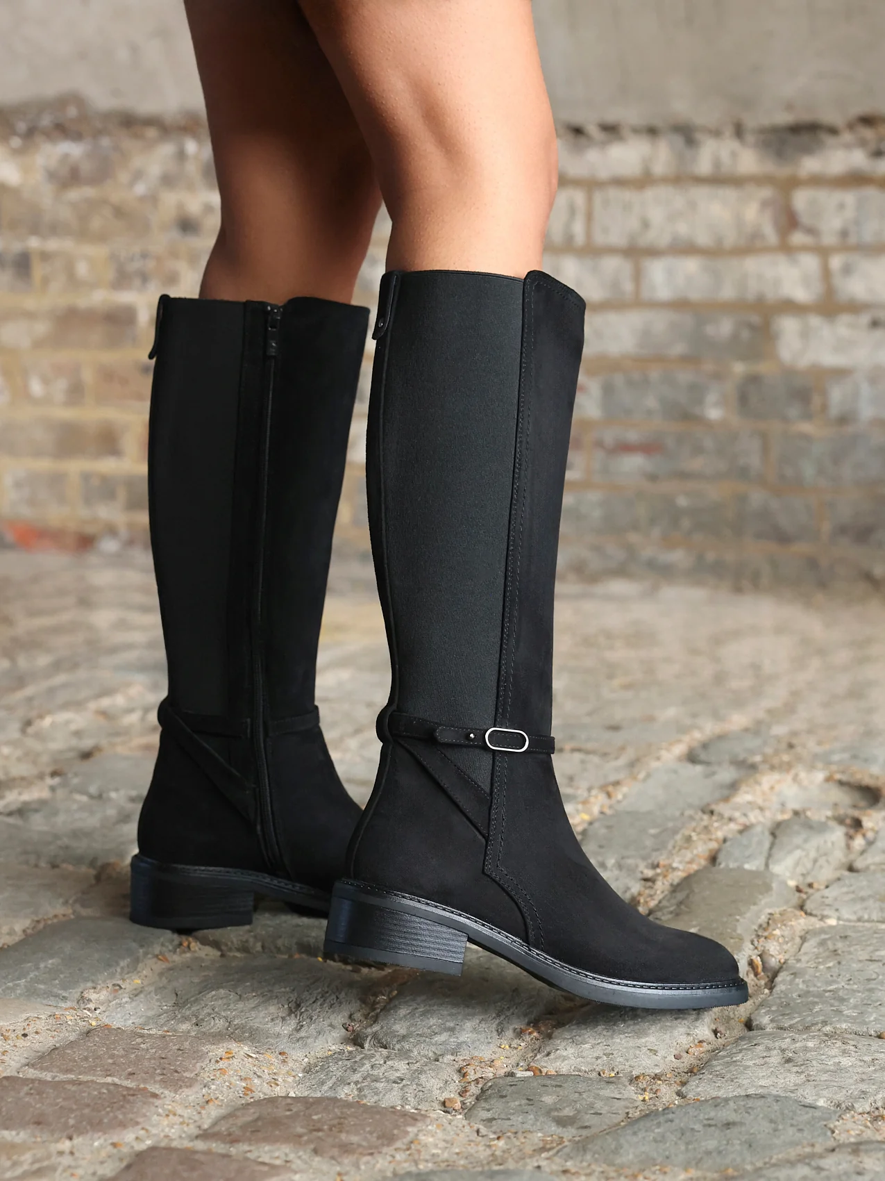 Power Black Faux Suede Riding Boots - Image 6