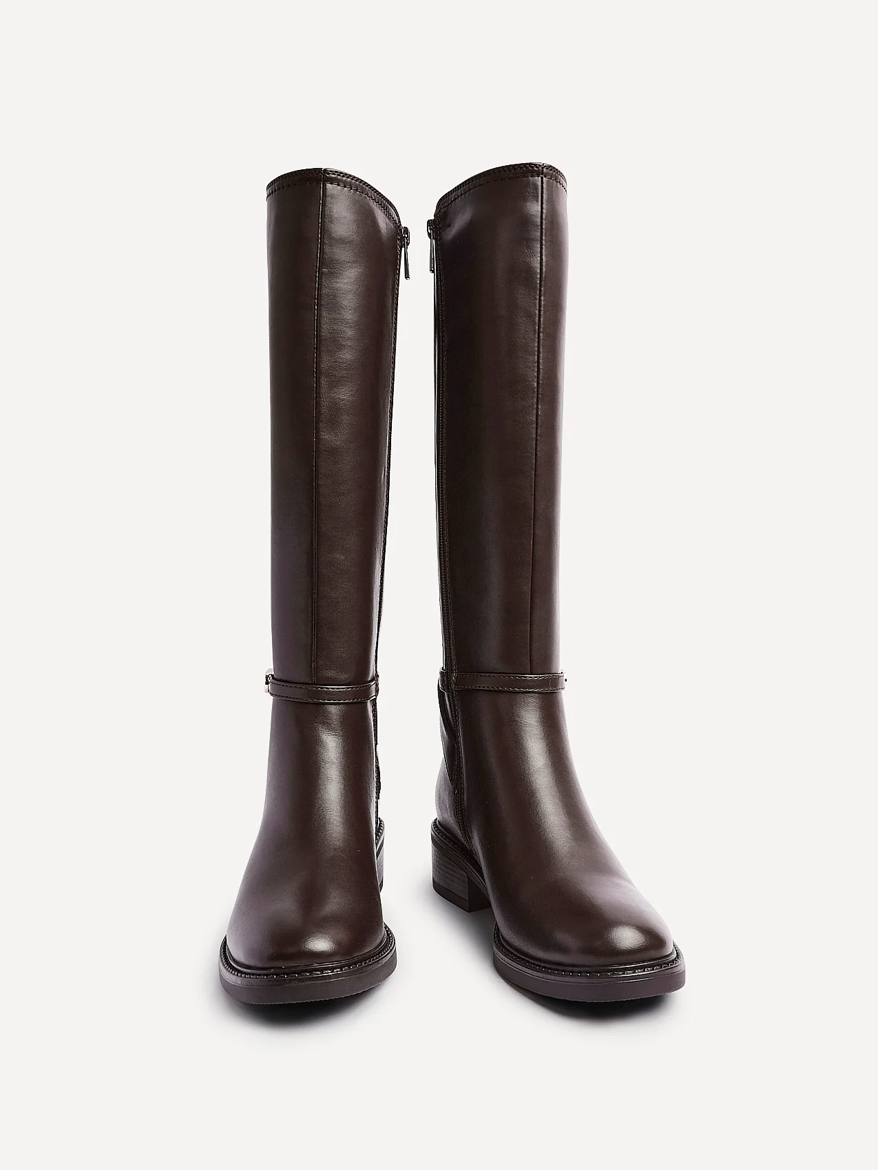 Power Brown Faux Leather Riding Boots - Image 3