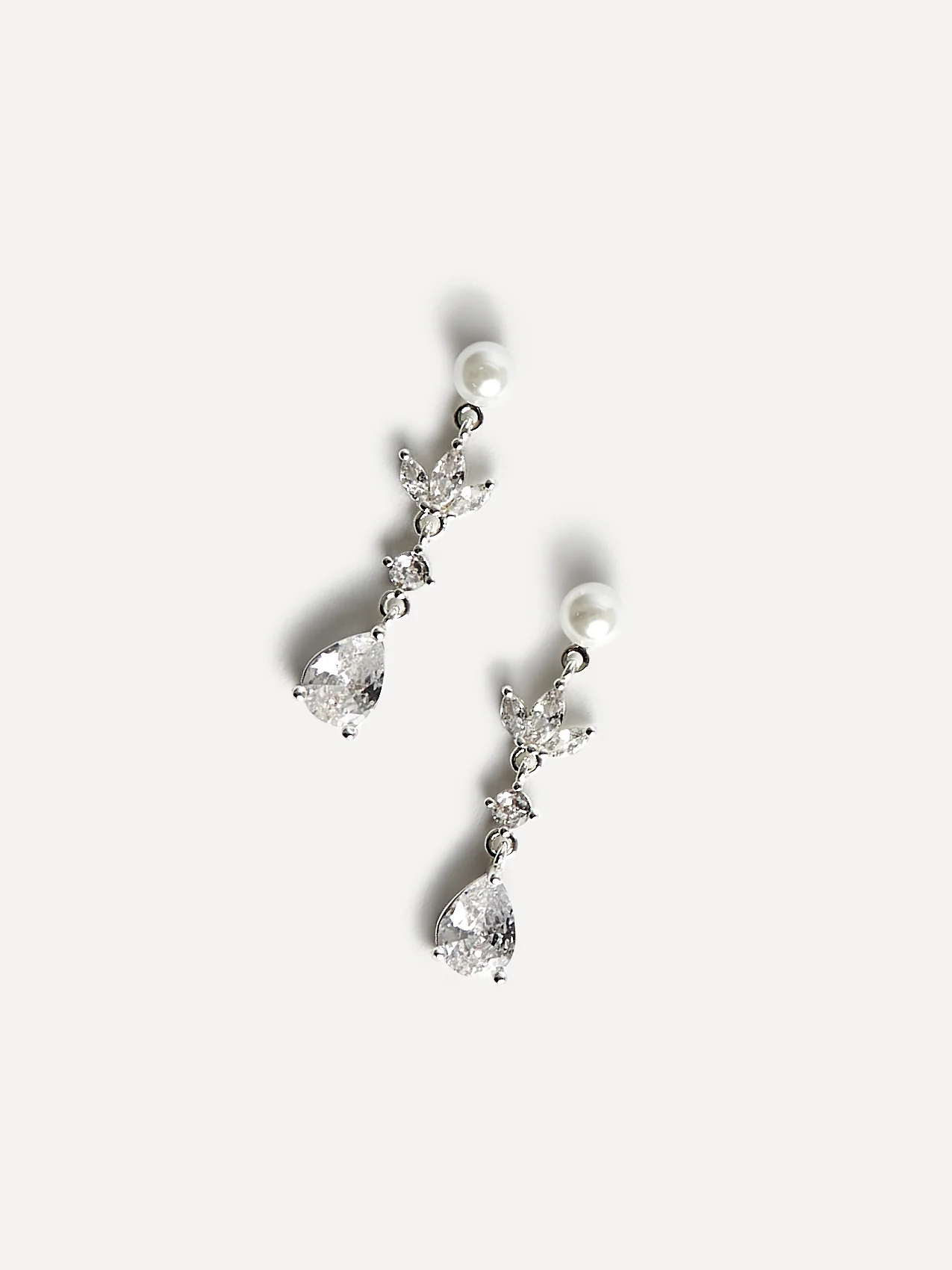 Pristine Silver Pearl Crystal Drop Earrings - Image 4