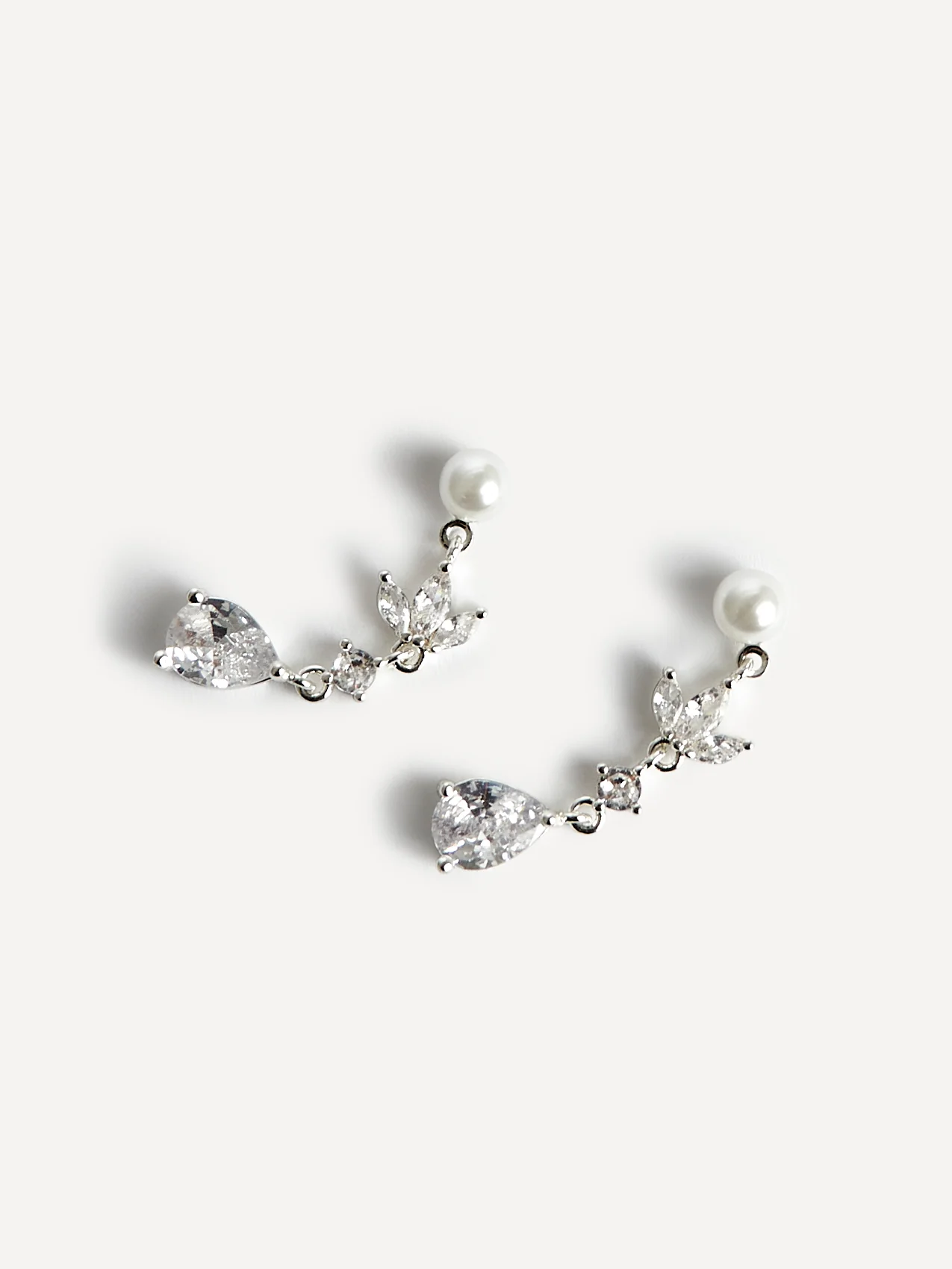 Pristine Silver Pearl Crystal Drop Earrings - Image 5