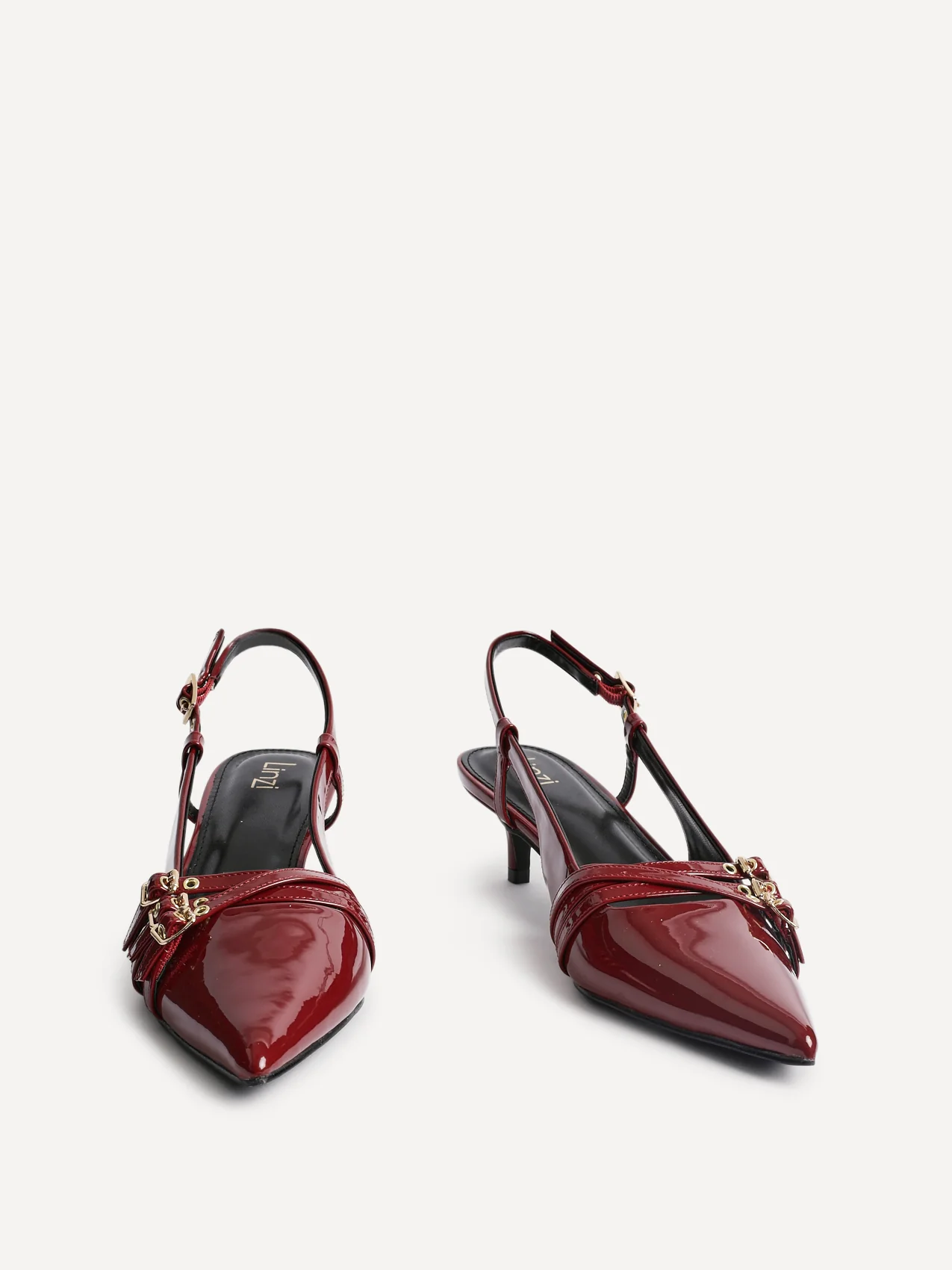 Retro Burgundy Patent Kitten Court Heels - Image 3