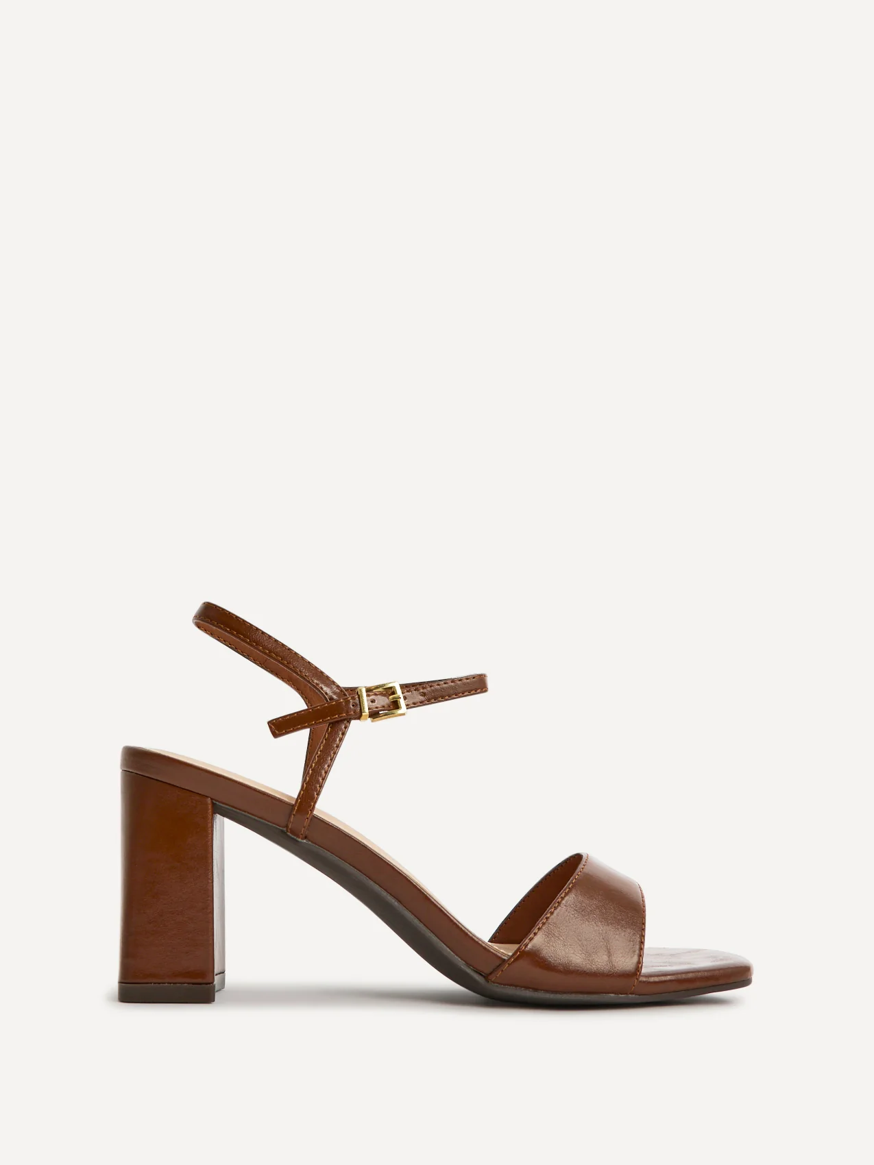 Reveal Brown Faux Leather Block Heeled Sandals - Image 2